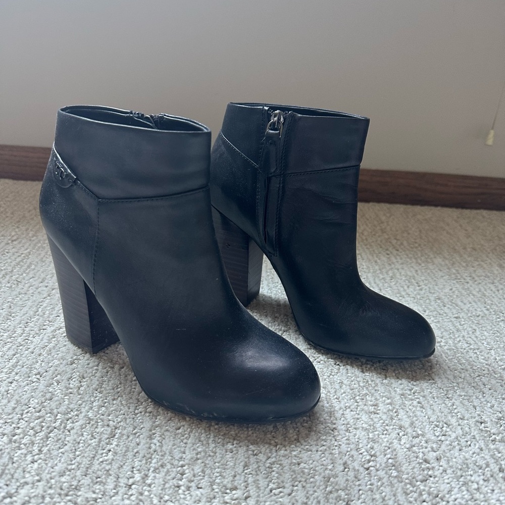 Tory Burch Black Leather Boots with dark wooden heel
